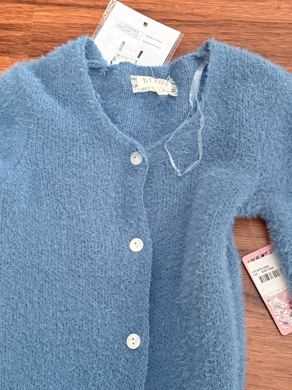 btween Soft Blue Fuzzy Button-Front Cardigan